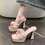 Platform Knotted Tweed Block Heel Slide Sandals