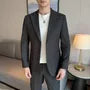 Peak Lapel Single-Breasted Plain Blazer / Mid Rise Straight Leg Dress Pants / Set