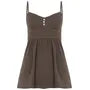 V-Neck Button Detail Plain Open-Back A-Line Camisole Top
