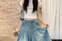 Low Rise Washed Studded Denim Capri Culottes