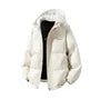 Hooded Plain Faux Leather Puffer Jacket