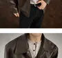 Collared Plain Faux Leather Zip Jacket