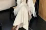 Spaghetti Strap V-Neck Plain Lace Trim Maxi Mermaid Knit Dress / Shawl