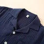 Pajama Set: Short-Sleeve Lapel Collar Plain Button Top + Lounge Shorts