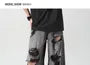 Low Rise Washed Distressed Wide Leg Jeans