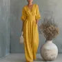 3/4 Sleeve V-Neck Plain Wide Leg Jumpsuit