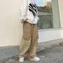 Drawstring Waist Panel Wide Leg Cargo Pants