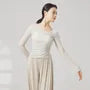 Long-Sleeve Square Neck Plain Ruched Dance T-Shirt