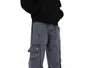 High Waist Washed Paneled Wide Leg Cargo Pants