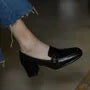 Square Toe Block Heel Loafer Pumps