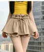 Drawstring Waist Plain Ruffle Mini A-Line Skort