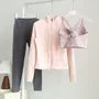 Set: Stand Collar Plain Zip Jacket + Sport Bra Top + High Waist Plain Yoga Pants