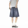 Drawstring Waist Washed Distressed Jorts