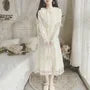Long-Sleeve Collared Lace Midi A-Line Dress