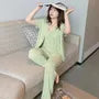 [XL-4XL] Pajama Set: V-Neck Polka Dot Camisole Top + Short-Sleeve Top + Pants