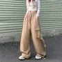 Couple Matching Drawstring Waist Plain Wide Leg Cargo Pants