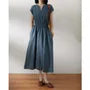Cap-Sleeve Notch Neck Plain Midi A-Line Dress