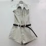 Set: Halter Roll Up Hem Zip Denim Wide Leg Romper + Belt