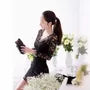 Long Sleeve V-Neck Plain Lace Mini Sheath Dress