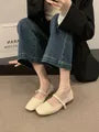 Square Toe Faux Pearl Accent Mary Jane Shoes