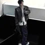 Stand Collar Washed Frayed Zip-Up Denim Jacket