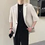 Elbow-Sleeve Lapel Collar Plain Single Button Blazer