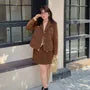 [XL-4XL] Set: Notch Lapel Single-Breasted Plain Blazer + High Rise Mini A-Line Skirt