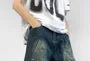 Mid Rise Washed Denim Wide Leg Jorts