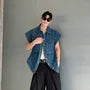 Short-Sleeve Collar Washed Denim Button Jacket