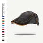 Faux Leather Brim Denim Flat Cap