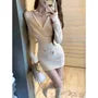 Long Sleeve V Neck Plain Wrap Bodycon Mini Dress