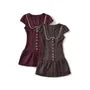 Short-Sleeve Peter Pan Collar Plaid Lace Trim Half-Buttoned Mini A-Line Dress