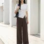 Short-Sleeve Asymmetrical Neck Plain Drawstring T-Shirt