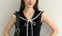 Sleeveless Sailor Collar Tie Neck Button-Up Slim-Fit Knit Top
