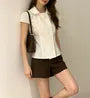Cap Sleeve Collar Plain Slim-Fit Shirt
