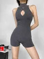 Sleeveless Half-Zip Plain Romper