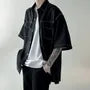 Short-Sleeve Contrast Stitched Button-Up Shirt