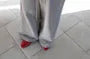 Elastic Waist Denim Panel Loose-Fit Wide-Leg Sweatpants