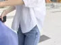 Elbow-Sleeve Collared Plain Ruched Shirt