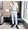 Set: Short-Sleeve Lapel Collar Button Blazer + Mid Rise Plain Dress Pants