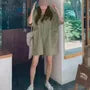 3/4-Sleeve Collared Plain Buttoned Wide Leg Romper