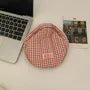Lettering Applique Plaid Makeup Bag