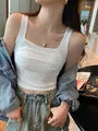 Square Neck Plain Ruched Padded Crop Tank Top