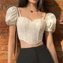 Short-Sleeve Sweetheart Neckline Plan Crop Corset Top
