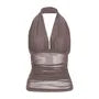 Halter V-Neck Plain Sheer Open-Back Slim-Fit Crop Tank Top