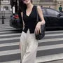 V-Neck Plain Ribbed Knit Tank Top