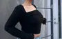 [XL -3XL] Long-Sleeve Square Neck Plain Crop Top
