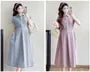 Maternity Cap Sleeve Collared Plain Midi A-Line Shirt Dress