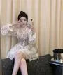 Long-Sleeve Halter Lace Mini A-Line Corset Dress