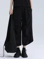 Elastic Waist Plain Cropped Wide Leg Pants